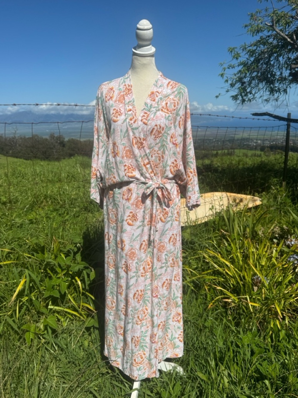 World Market Boho Floral Robe lightweight Brown Green  S /M